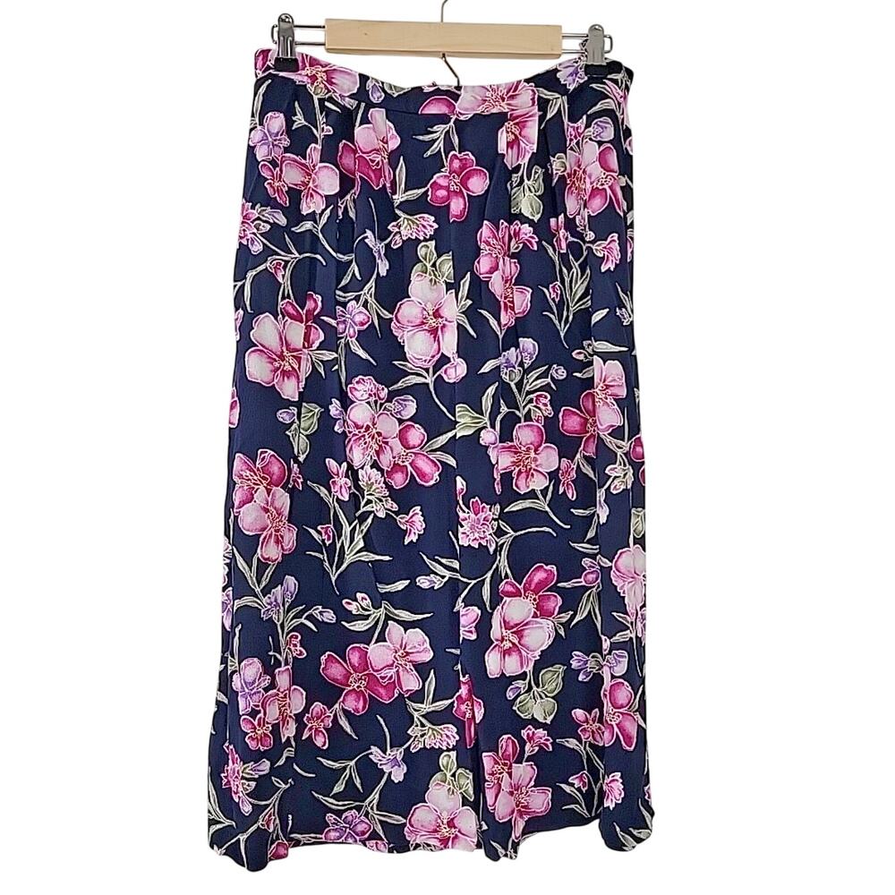 Jaclyn Smith Women’s Floral Skirt Size Small Navy Pink Pull On Midi